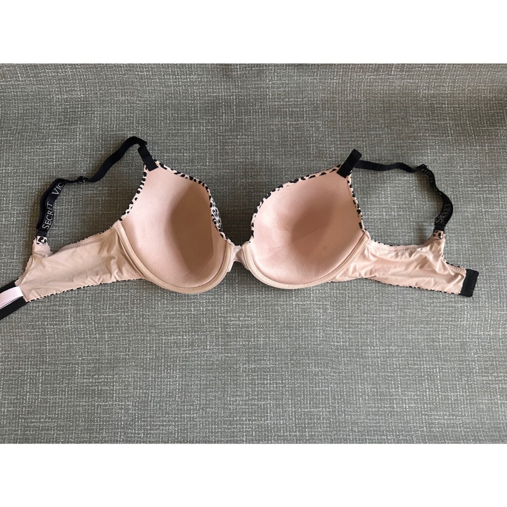 Victoria's Secret Leopard Print T-Shirt Bra Logo Straps Tan Black 36C - Picture 5 of 10